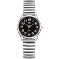 Unisex silver quartz watch with black dial and elastic stretch band for comfort - Silver Band Black Dial (Women)