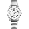 Silver stainless steel watch with white dial and elastic metal expansion band - Silver Case White Dial (Men)