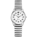 Silver quartz watch with white large numeral dial and stainless steel stretch band - Silver Case White Dial (Women)