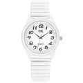 Minimalist white quartz watch with elastic strap and clear Arabic numeral dial - White Case White Dial (Men)