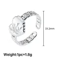 Adjustable silver stainless steel ring with Love You heart and hollow chain band - Steel Color Heart