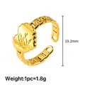 Gold heart-shaped adjustable ring with Love You engraving and hollow chain design - Gold Heart