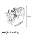 Polished silver leaf-shaped adjustable open ring with 21mm height and 2.6g weight - Silver Leaf Style