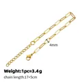 Bracelet chaîne trombone doré en acier inoxydable de 17 cm de long et 4 mm de large - Maillons Ovales Plats