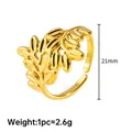 Adjustable golden leaf branch stainless steel open ring for women 21mm height - Gold Leaf Style