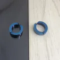 Polished blue stainless steel clip-on earrings for men with a non-pierced spring design - Blue