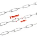 Silver paperclip chain with 12mm x 4mm textured oval links for DIY jewelry making - Silver Steel Color Closed Indented Oval Chain / Steel