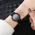 Close-up of woman wearing a starry dial watch and a heart-shaped bracelet set - Watch+Bracelet / Black