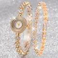 Elegante set orologio da donna al quarzo dorato con strass di lusso e bracciale abbinato - Orologio E Bracciale / Oro