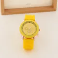 Yellow Geneva silicone watch with rose gold case and quartz movement for men and women - Yellow
