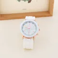 Detailed macro view of the Geneva quartz watch white dial with rose gold metal case - White