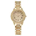 Montre quartz luxe dorée pour femme avec strass brillants et cadran à chiffres romains - Montre Cadran Romain Or Seule
