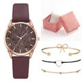 Set regalo orologio al quarzo da donna con quadrante floreale e tre braccialetti - Orologio Bracciale e Scatola / caffè