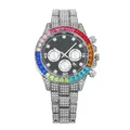 Details der Luxus-Silberuhr mit Regenbogenkristallen und eisbesetztem Diamantarmband - Silber Schwarzes Zifferblatt