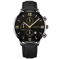 Men's black and gold quartz watch with leather strap and functional date display - Gold Needle Black Dial Watch