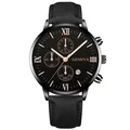 Detail of black business watch dial with rose gold Roman numerals and calendar display - Rose Gold Needle Black Dial Watch