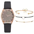 Orologio al quarzo da donna con set di 3 bracciali e quadrante con motivo floreale - Orologio con Bracciale / Nero