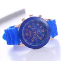 Genfer Silikonuhr in Blau mit roségoldenem Gehäuse und großem arabischem Zifferblatt - Blau