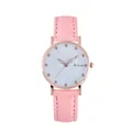 Detail of rose gold watch case featuring floral dial design and sparkling rhinestone markers - Pink