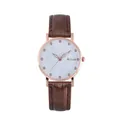 Minimalist women's quartz watch with rose gold case, white floral dial and brown strap - Brown