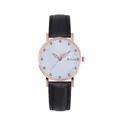 Minimalist quartz watch for women with rose gold case, white floral dial and black leather strap - Black