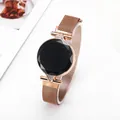 Minimalist LED digital watch with black faceted glass dial and rose gold Milanese strap - Rose Gold