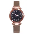 Detailweergave van het facetgeslepen glas op een roségouden Milanese mesh horloge - koffiekleur