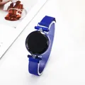 Blue LED touch watch with magnetic mesh band and faceted cut glass for women - Blue
