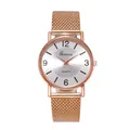 Minimalist rose gold quartz watch with Milanese mesh strap and Geneva dial display - Rose Gold White Face