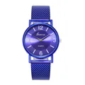 Detail of blue Geneva quartz watch featuring Milanese mesh strap and sunray dial texture - Blue