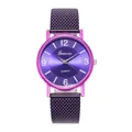 Detailed view of the purple Geneva quartz watch dial with radiant sunray texture - Purple
