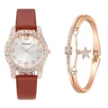 Détail de la montre pour femme en or rose avec bracelet étoile et accents diamants - Montre et Bracelet Brun Foncé
