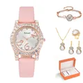 Set orologio da donna Amadi rosa con gioielli coordinati e scatola regalo arancione - Con Confezione Regalo / Rosa