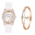 Coffret montre quartz Amadi avec bracelet en cuir blanc et gourmette étoile scintillante - Montre Blanche + Bracelet