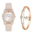 Détail de la montre à quartz avec strass et bracelet assorti avec pendentif étoile - Montre et Bracelet Beige