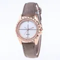Minimalist quartz watch with rose gold diamond bezel and grey suede strap for women - Gray