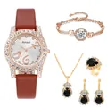 Set dettagliato con orologio Amadi e gioielli con pietre nere a goccia e strass lucidi - Senza Confezione Regalo / Marrone scuro