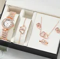 Luxuriöses Roségold Quarzuhren-Set für Damen mit Schmetterlings-Kristallarmband und Kette - Roségold Herz Stil (Ohne Box)