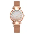 Women's rose gold quartz watch with gradient Roman dial and Milanese magnetic strap - Rose Gold