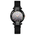Elegant ladies luminous watch with gradient starlight dial and black magnetic mesh strap - Black