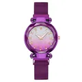 Purple starry sky women's quartz watch with luminous Roman numerals and magnetic strap - Purple