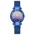 Blue gradient star pattern dial watch with Milanese magnetic strap and Roman numerals - Blue