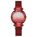 Women's quartz watch with burgundy gradient dial and magnetic Milanese mesh band - Red
