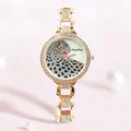 Elegant gold quartz watch with a diamond-set leopard dial and thin alloy band - Rose Gold Leopard Print