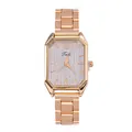Elegant roségouden rechthoekig dameshorloge met een metalen schakelarmband - Roze