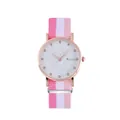 Detail of rose gold watch face with floral patterns and pink striped nylon strap - Rose Red