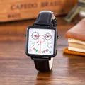 Detail shot of a square quartz watch with a cartoon dial on a vintage wooden desk - Panda Face White Dial (2)