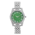 Dettaglio del quadrante verde smeraldo con numeri romani e cinturino con strass - Cassa Argento Quadrante Verde