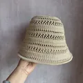 Close-up of beige breathable hollow knit sun hat showing detailed handwoven texture - M (55-58cm) / Khaki