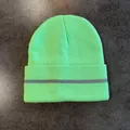 Detailed knit texture of fluorescent green beanie with grey reflective safety stripe - M (52-58cm) / Fluorescent Green